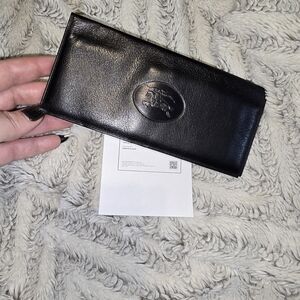 Burberry Continental Black Leather Wallet with Embossed Logo